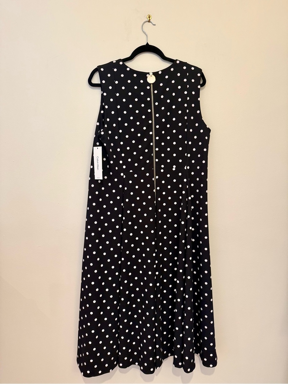 Calvin Klein Black and White Polka Dot Fit & Flare Midi Dress - Picture 2 of 3